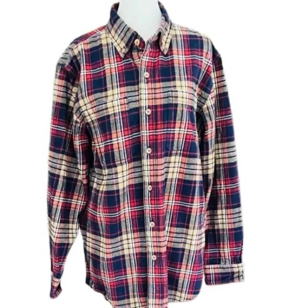 Ridgecut Toughwear Button Down Flannel Shirt Plaid Red Blue Tan White Size M